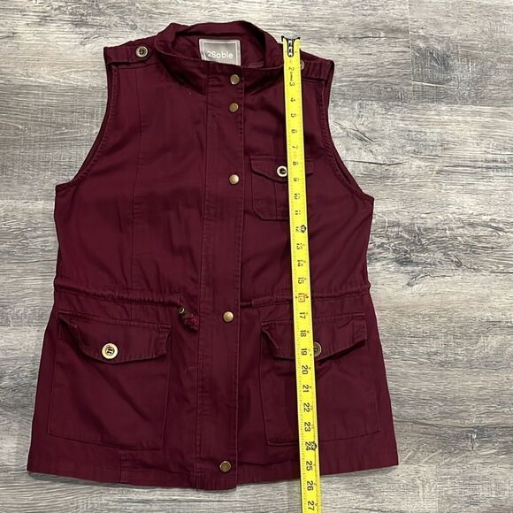 2Sable NWOT 100% cotton maroon burgundy utility vest snaps buttons zippers - S - Picture 11 of 11
